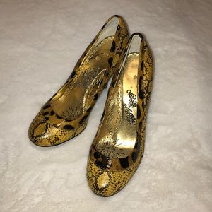 Yellow Faux Snake Skin Heels